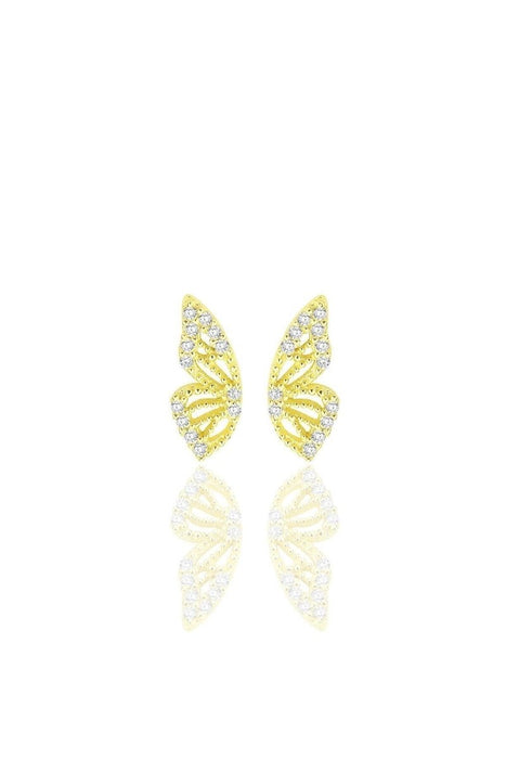 Sogutlu | Silver And Gold Gilded Zircon Stone Butterfly Earrings Sogutlu Earrings