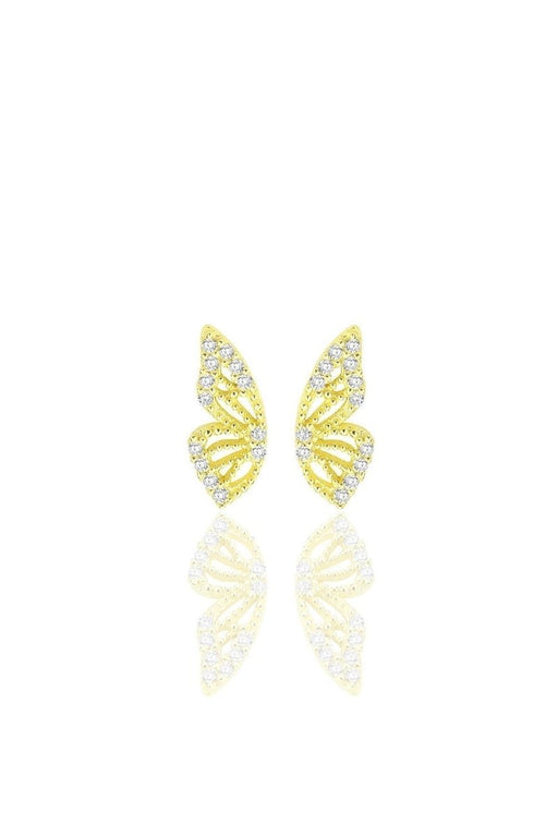 Sogutlu | Silver And Gold Gilded Zircon Stone Butterfly Earrings