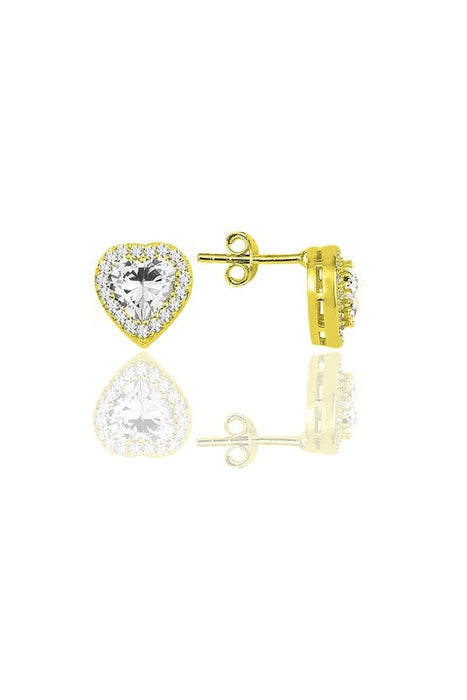 Sogutlu | Silver And Gold Gilded Zirconia Diamond Heart Earrings