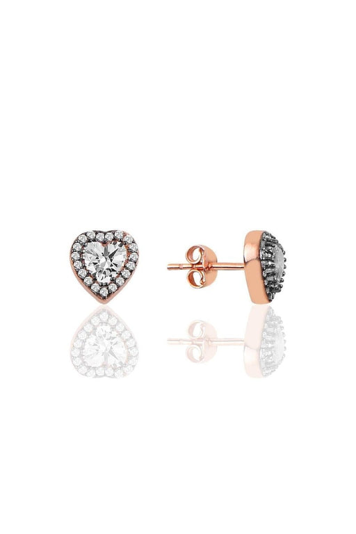 Sogutlu | Silver Diamond Mounted Heart Model Earrings Sogutlu Earrings