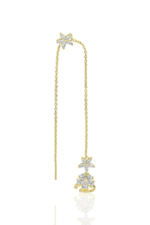 Sogutlu | Silver Gold Gilded Zircon Stone Special Design Lotus Chain Cartilage Earrings