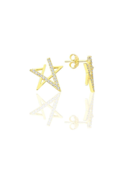 Sogutlu | Silver Gold Gilded Zircon Stone Star Earrings