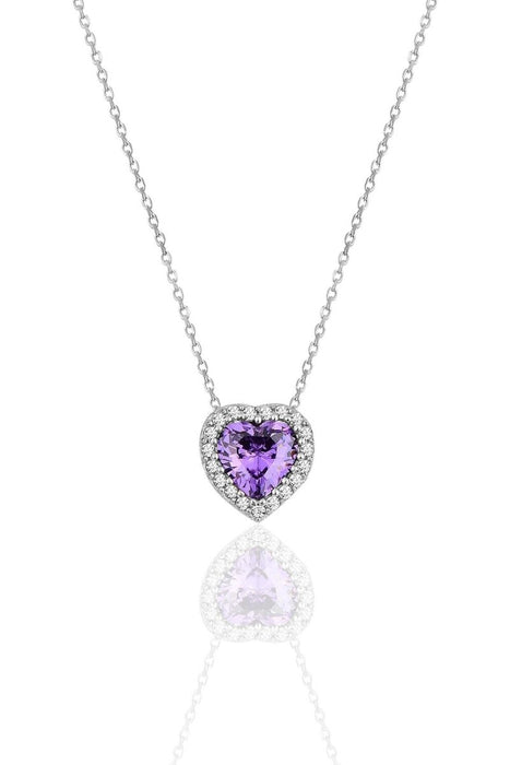 Sogutlu | Silver Rhodium Amethyst Diamond Heart Necklace