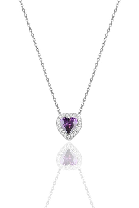 Sogutlu | Silver Rhodium Amethyst Diamond Heart Necklace