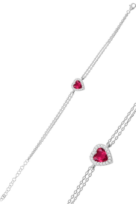 Sogutlu | Silver Rhodium Aquamarine Stone Diamond Mounted Heart Bracelet