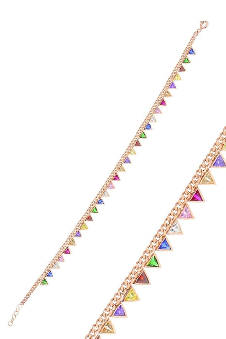Sogutlu | Silver Rhodium Colorful Stone Gurmet Chain Pyramid Anklet Sogutlu Anklets