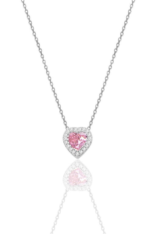 Sogutlu | Silver Rhodium Diamond Heart Necklace With Pink Zirconia Stones Sogutlu Necklaces