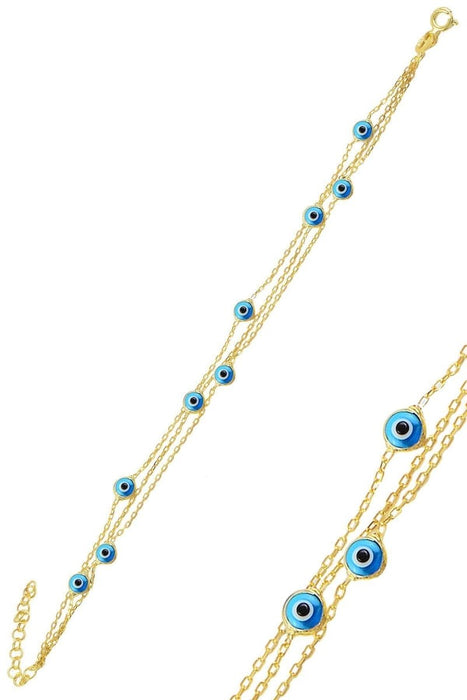 Sogutlu | Silver Rhodium, Glass Eye Nazar Three Chain Bracelet Sogutlu Bracelets