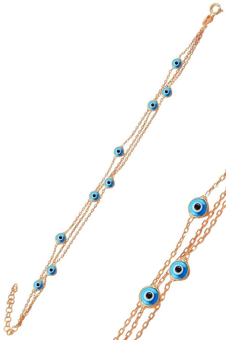 Sogutlu | Silver Rhodium, Glass Eye Nazar Three Chain Bracelet