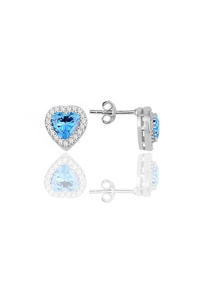 Sogutlu | Silver Rhodium Plated Sapphire Diamond Heart Necklace and Earrings Set