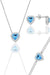 Sogutlu | Silver Rhodium Plated Sapphire Diamond Heart Necklace, Earrings And Bracelet Triple Set