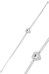 Sogutlu | Silver Rhodium Plated Sapphire Diamond Heart Necklace, Earrings And Bracelet Triple Set