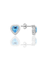 Sogutlu | Silver Rhodium Plated Sapphire Diamond Heart Necklace, Earrings And Bracelet Triple Set