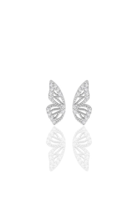 Sogutlu | Silver Rhodium Plated Zircon Stone Butterfly Earrings Sogutlu Earrings