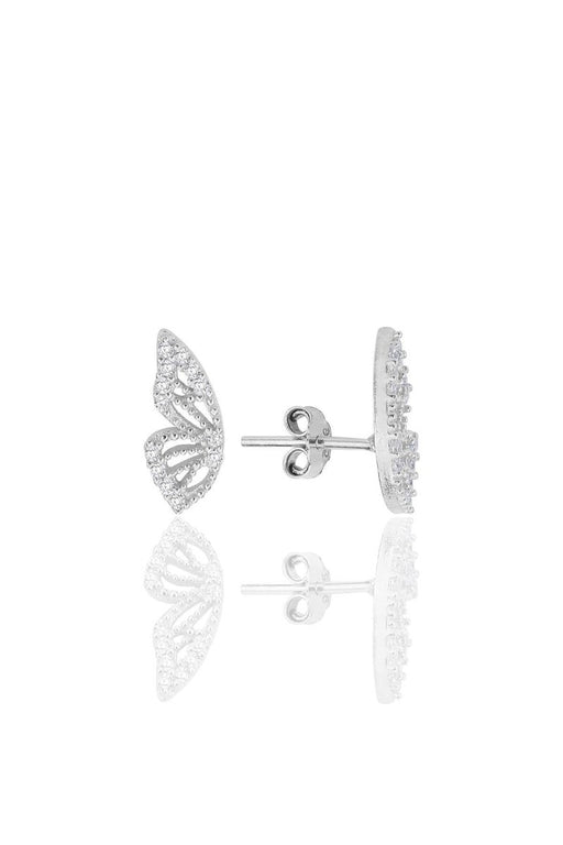 Sogutlu | Silver Rhodium Plated Zircon Stone Butterfly Earrings