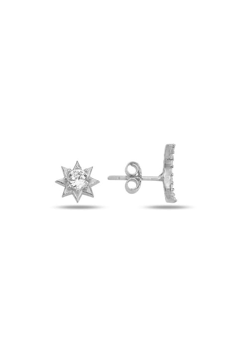 Sogutlu | Silver Rhodium Plated Zirconia Moon And Sun Combination Earrings Sogutlu Earrings