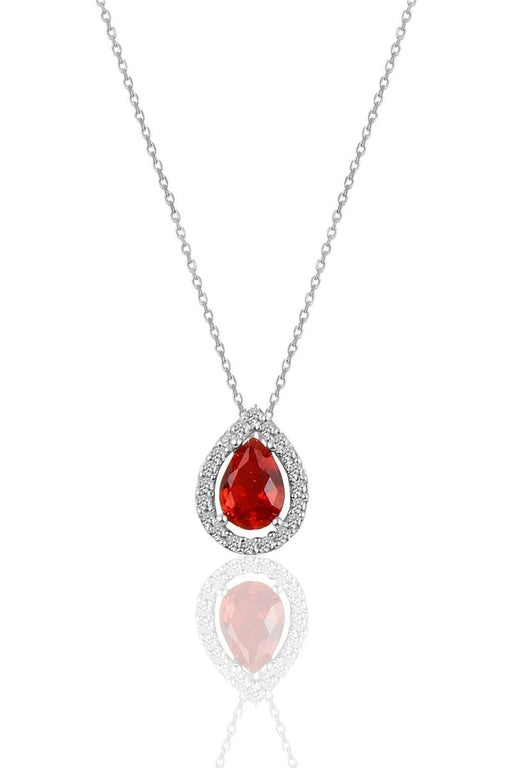 Sogutlu | Silver Rhodium Red Stone Drop Model Necklace