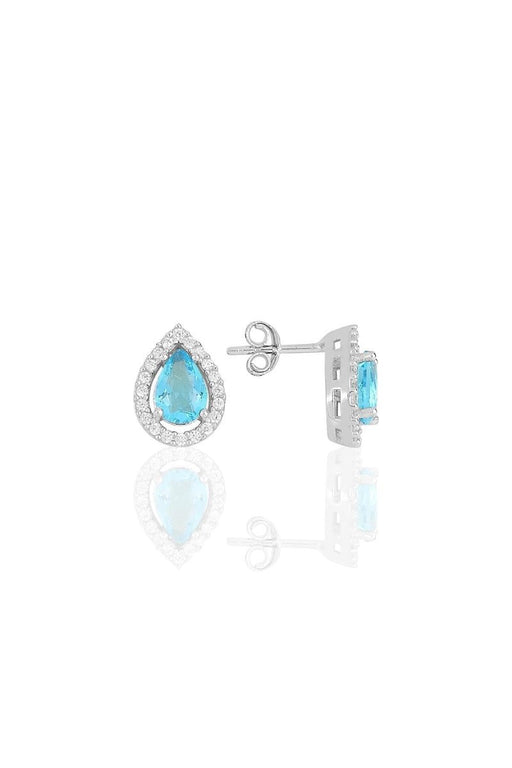 Sogutlu | Silver Rhodium Rhodium Aquamarine Stone Drop Model Earrings