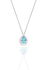 Sogutlu | Silver Rhodium Rhodium Aquamarine Stone Drop Model Necklace