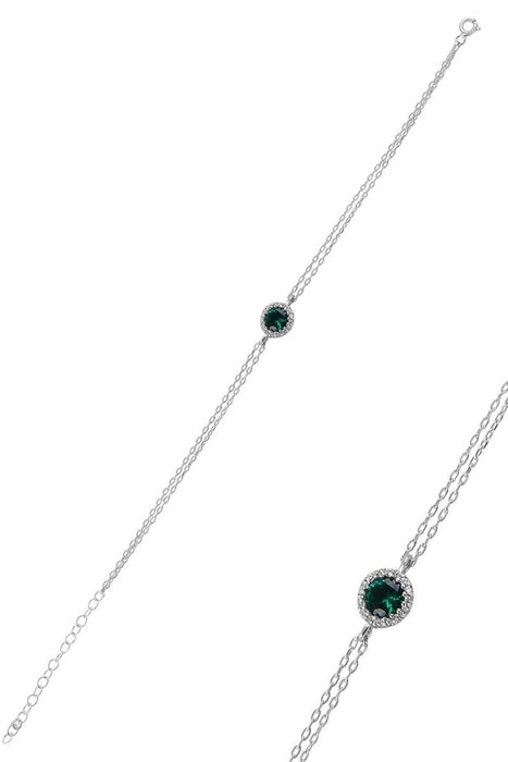 Sogutlu | Silver Rhodium Root Emerald Stone Diamond Mounted Bracelet