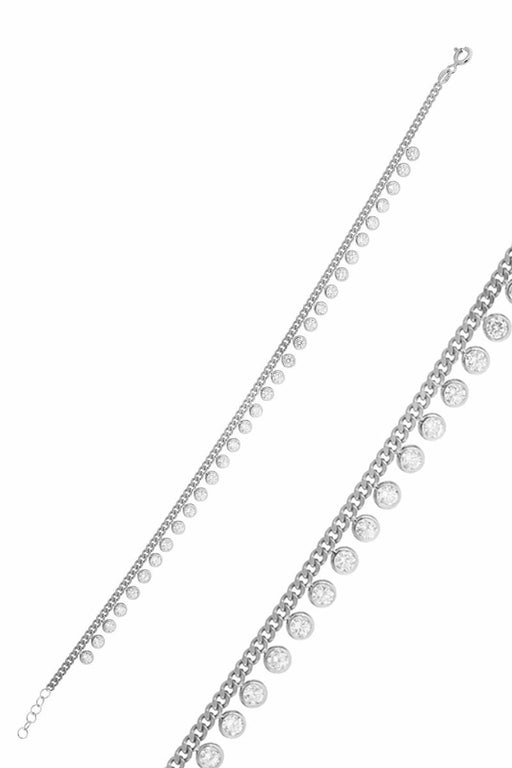 Sogutlu | Silver Rhodium Zircon Stone Gurmet Chain Anklet