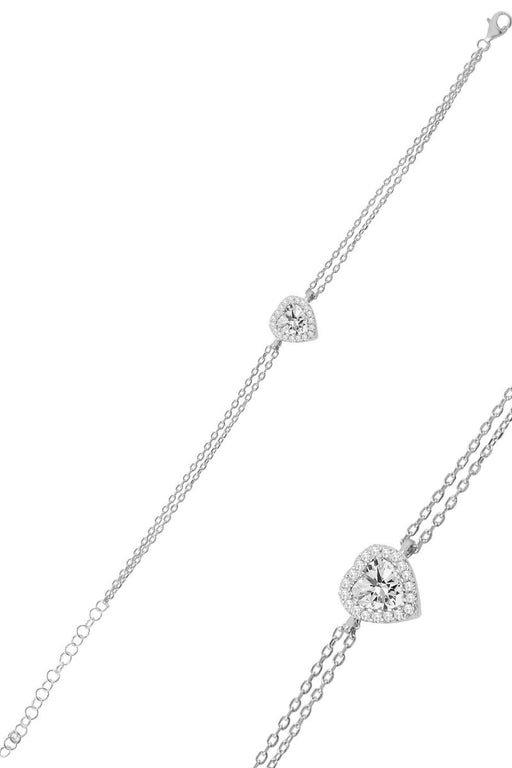 Sogutlu | Silver Rhodium Zircon Stone Heart Bracelet Sogutlu Bracelets