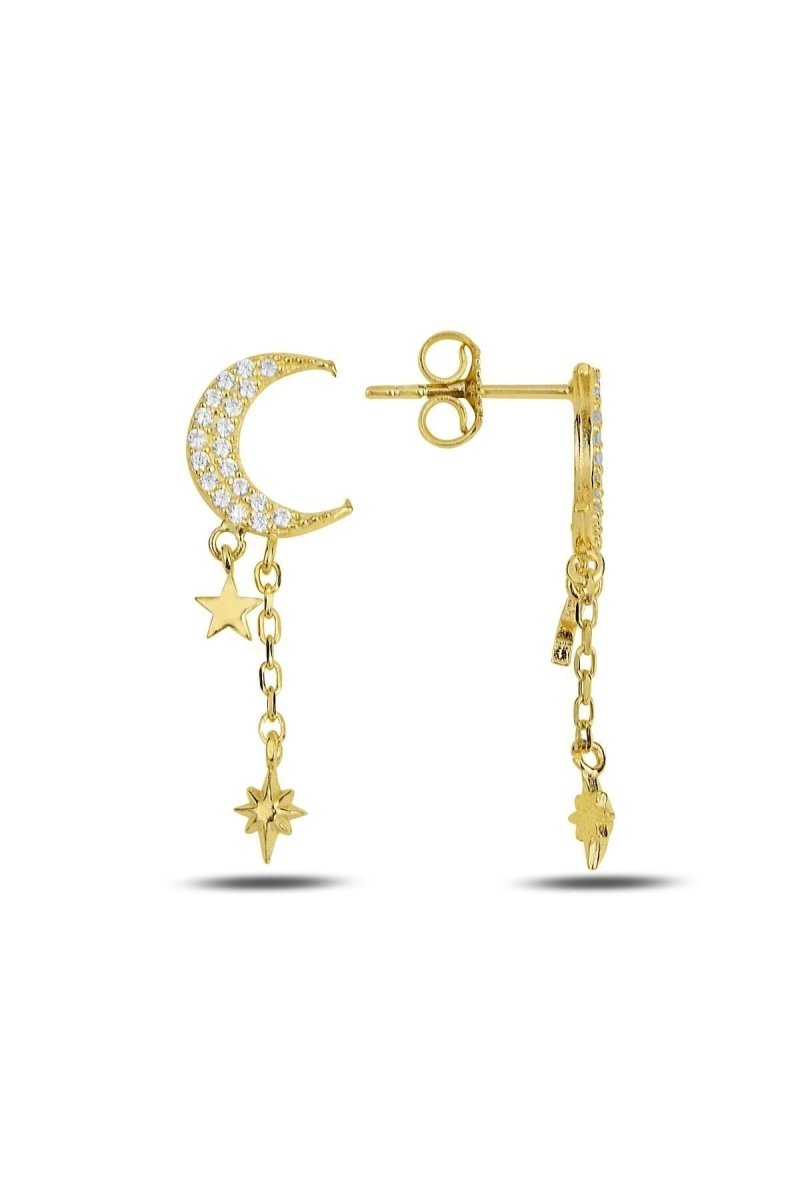 Sogutlu | Silver Rhodium Zirconia Moon And Star Earrings