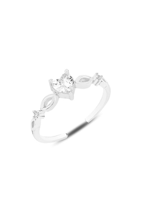 Sogutlu | Silver Rhodium Zirconia Single Stone Heart Model Adjustable Ring