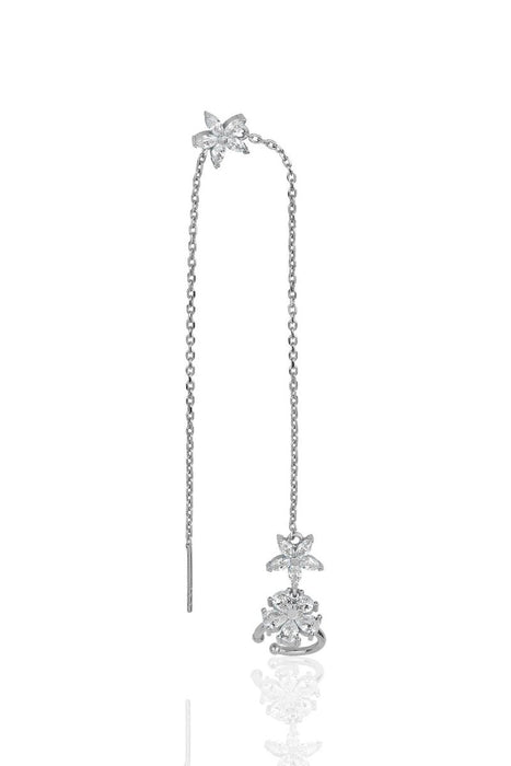 Sogutlu | Silver Rhodium Zirconia Special Design Lotus Chain Cartilage Earrings Sogutlu Earrings
