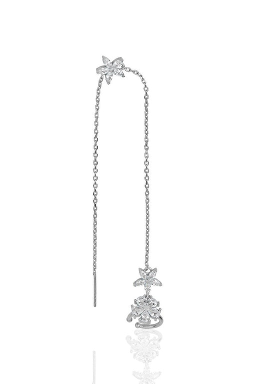 Sogutlu | Silver Rhodium Zirconia Special Design Lotus Chain Cartilage Earrings