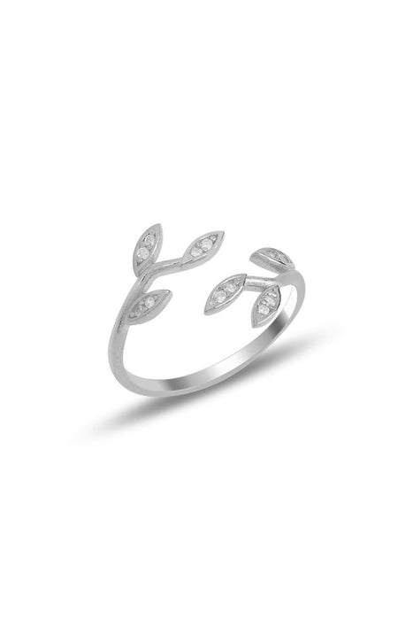 Sogutlu | Silver Rhodium Zirconia Top Setting Leaf Ring Sogutlu Rings