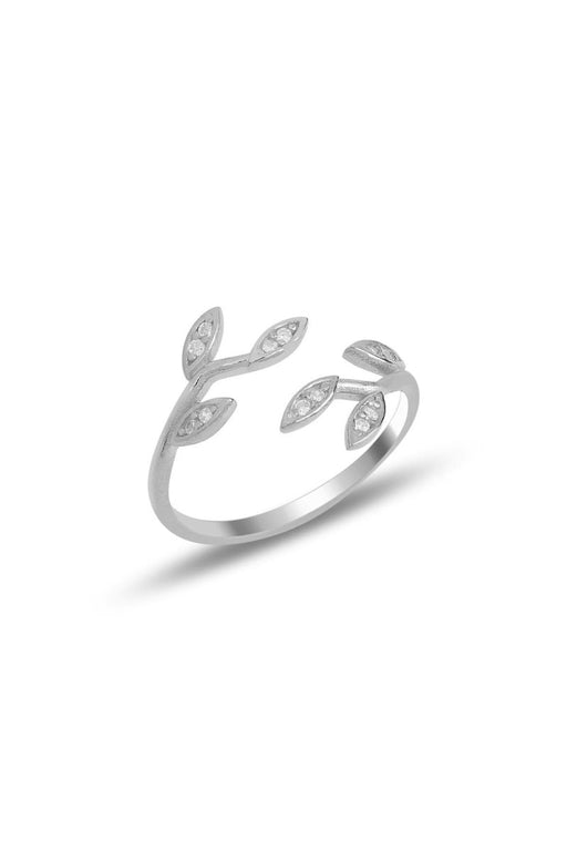 Sogutlu | Silver Rhodium Zirconia Top Setting Leaf Ring