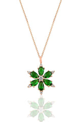 Sogutlu | Silver Rose Green Stone Snowflake Necklace