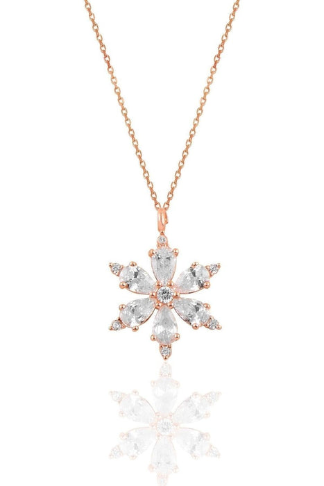 Sogutlu | Silver Rose Green Stone Snowflake Necklace