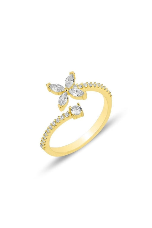 Sogutlu | Silver Rose Zircon Stone Four Leaf Clover Adjustable Ring