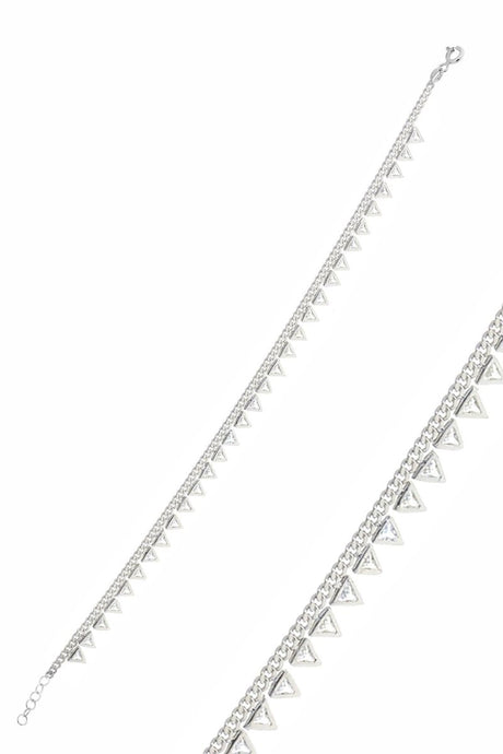 Sogutlu | Silver Rose Zircon Stone Gurmet Chain Pyramid Anklet