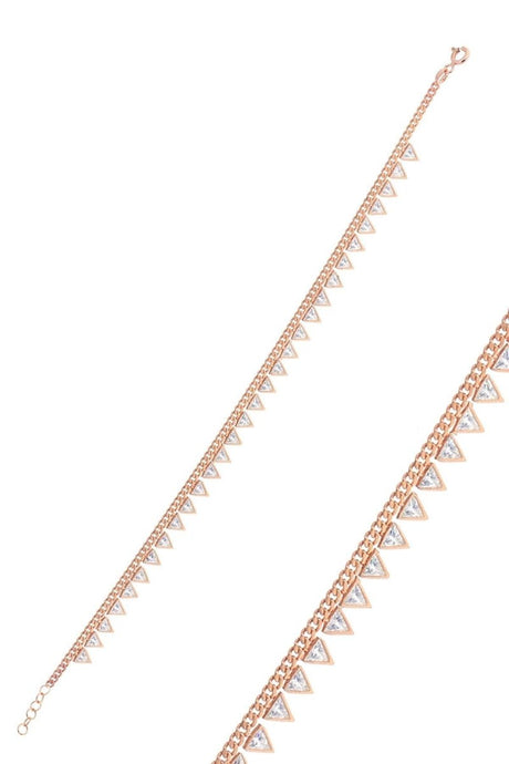 Sogutlu | Silver Rose Zircon Stone Gurmet Chain Pyramid Anklet