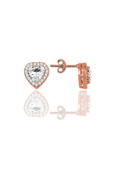 Sogutlu | Silver Rose Zirconia Diamond Heart Earrings Sogutlu Earrings