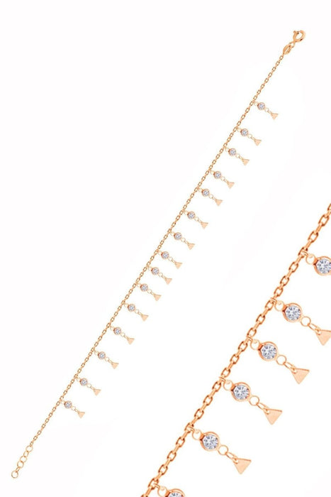 Sogutlu | Silver Rose Zirconia Double Row Triangle Sequin Anklet