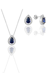 Sogutlu | Silver White Gold Rhodium Sapphire Stone Drop Model Double Set