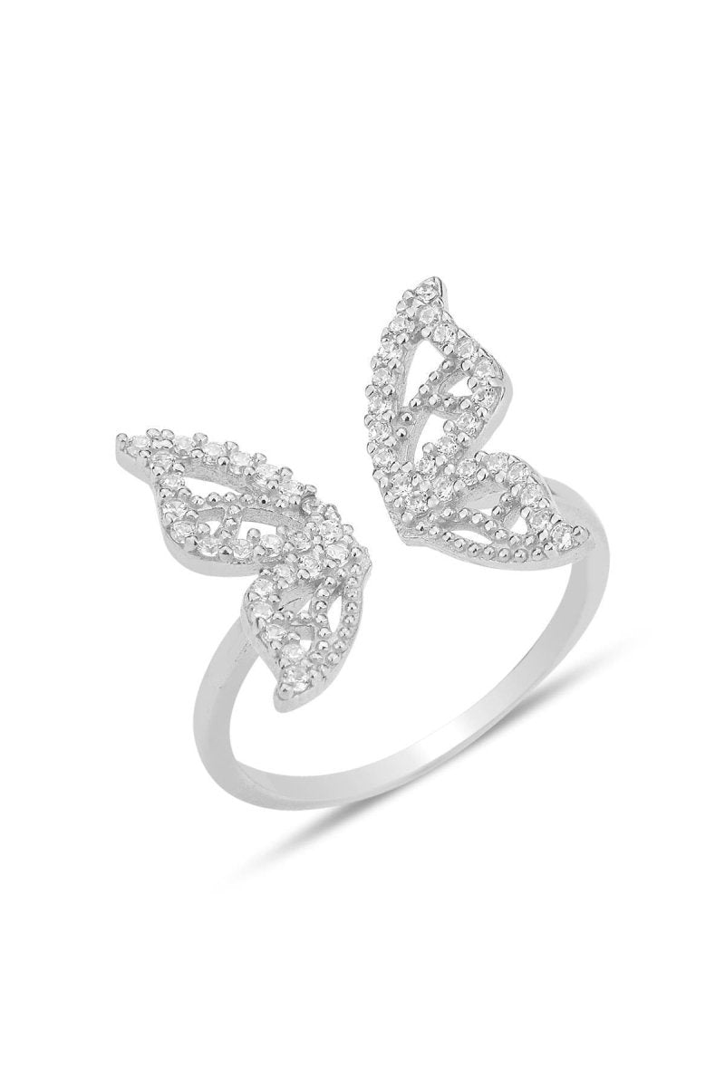 Sogutlu | Sterling Silver Rhodium Zirconia Top Adjustable Butterfly Ring