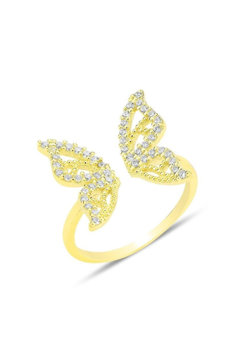 Sogutlu | Sterling Silver Rhodium Zirconia Top Adjustable Butterfly Ring