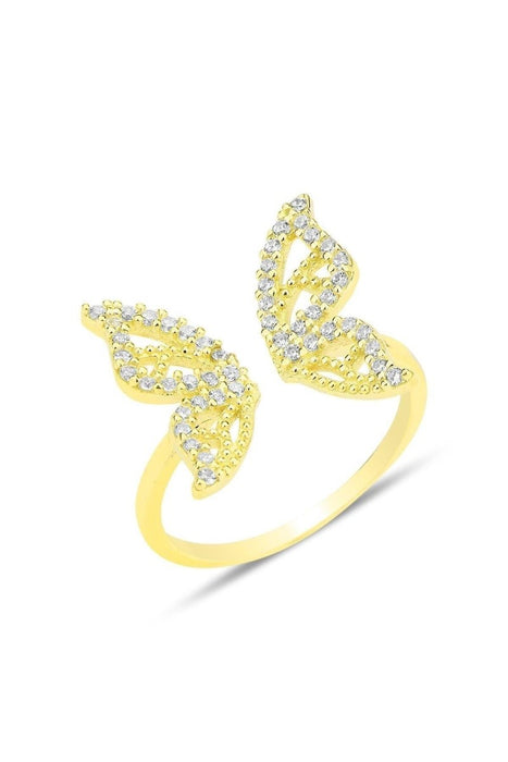 Sogutlu | Sterling Silver Rhodium Zirconia Top Adjustable Butterfly Ring