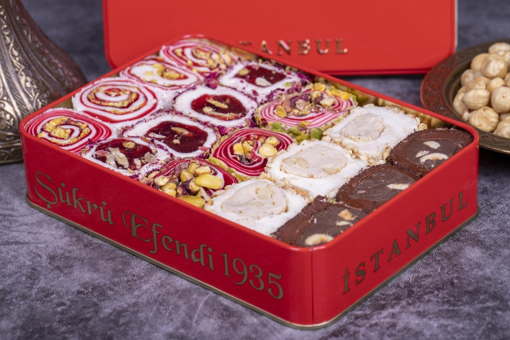 Sukru Efendi 1935 | Mix Turkish Delight Wraps with Pistachio and Hazelnut in Gift Metal Box Sukru Efendi 1935 Turkish Delight