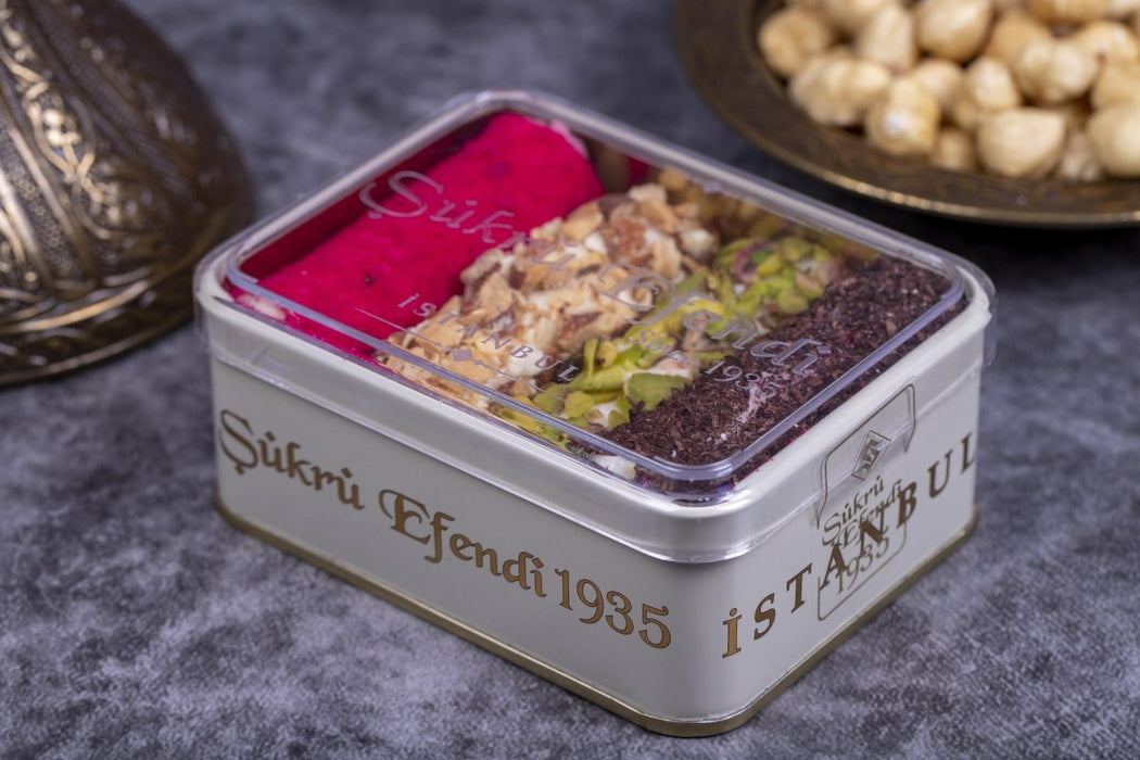 Sukru Efendi 1935 | Mix Turkish Delight Wraps with Pistachio and Hazelnut in Gift Metal Box Sukru Efendi 1935 Turkish Delight
