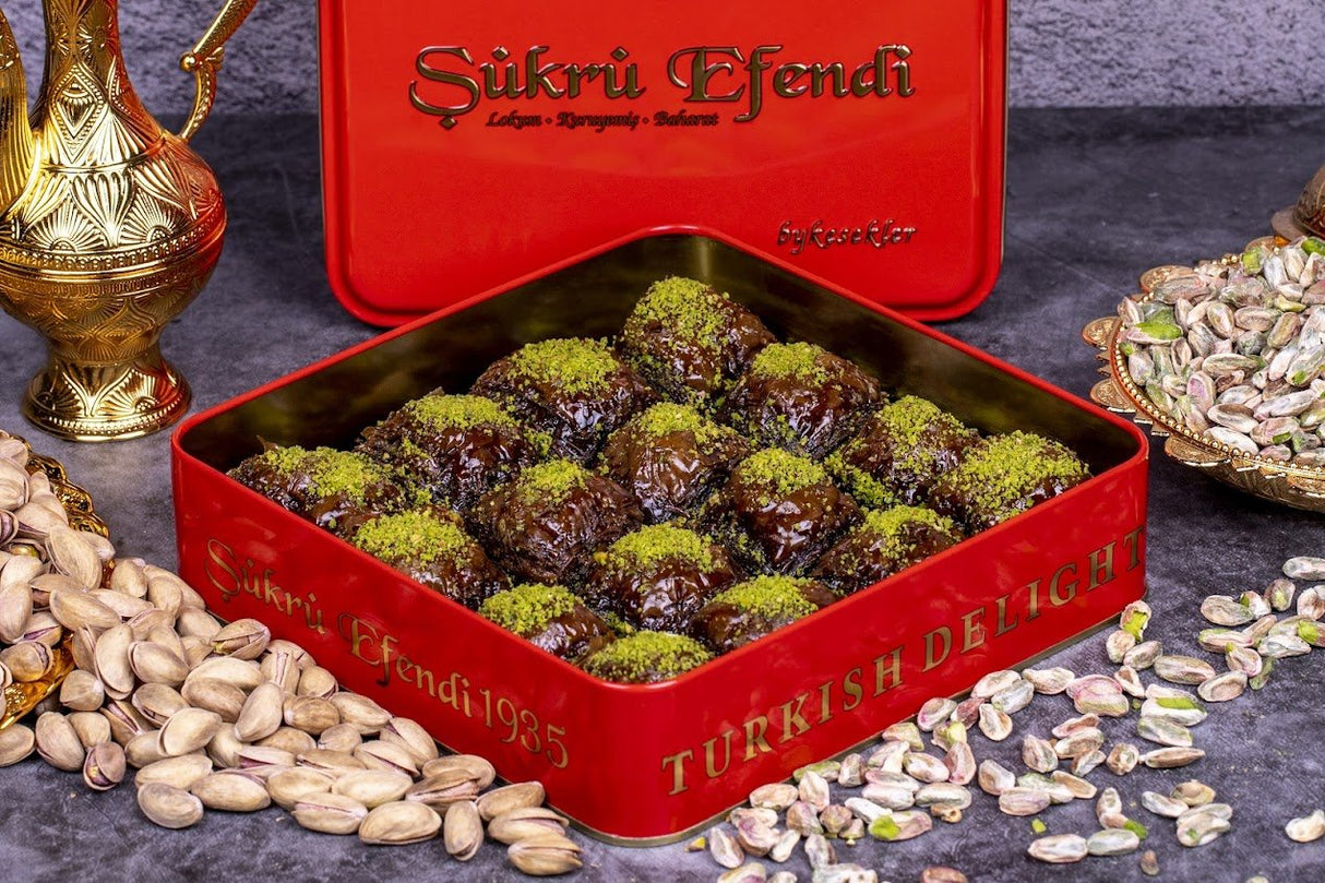 Sukru Efendi 1935 | Special Turkish Chocolate Baklava with Pistachio in Gift Metal Box - TryAladdin