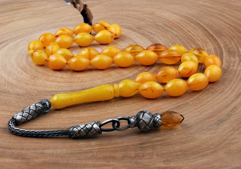 Tesbihevim | 1000 K Sterling Silver Mixed Color Amber Tasbih with
