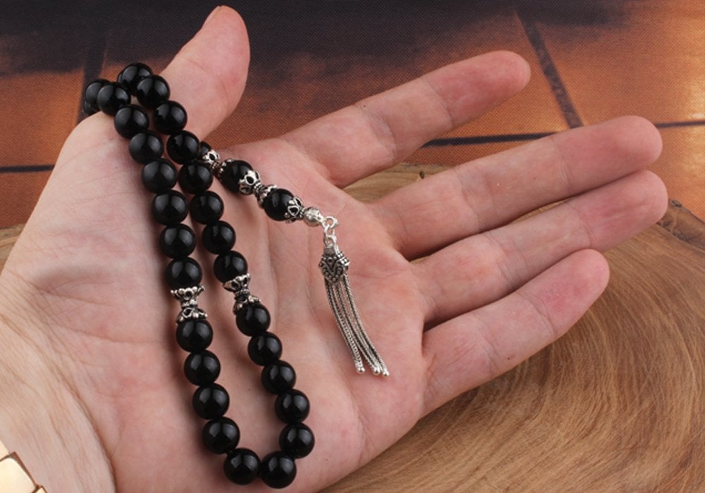 Tesbihevim | 925 Sterling Silver Tassel Onyx Stone Tasbih