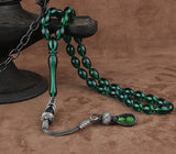 Tesbihevim | Amber Tasbih in Green with Silver Kazaz Tassel