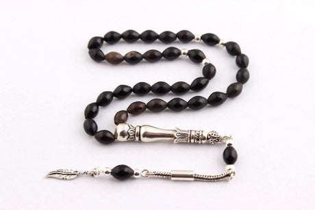 Tesbihevim | Buffalo Horn Tasbih in Black with 925 Sterling Silver Tassel